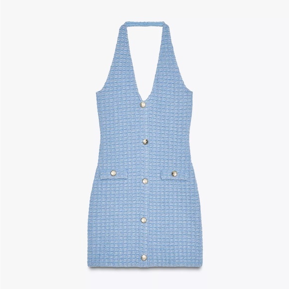 Zara Dresses & Skirts - Zara Light Blue Backless Halter Dress - NEVER WORN/WITH TAGS